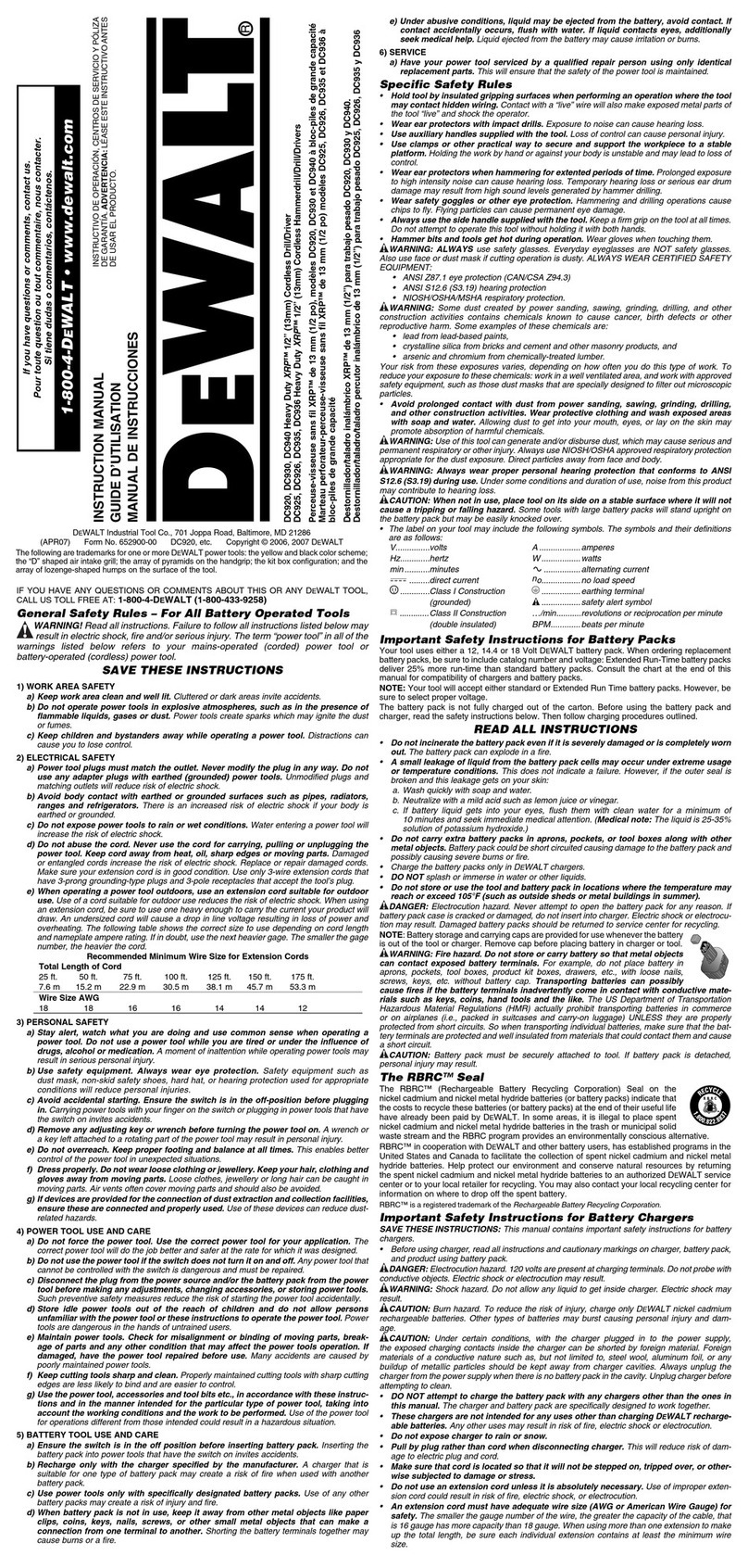DeWalt DC920 User manual