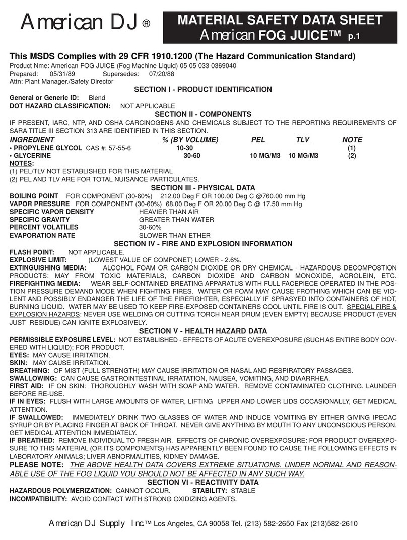 American DJ American FOG JUICE Material safety data sheet