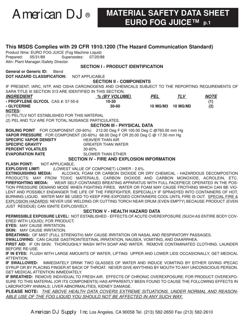American DJ EURO FOG JUICE Material safety data sheet American DJ EURO FOG JUICE Material safety data sheet