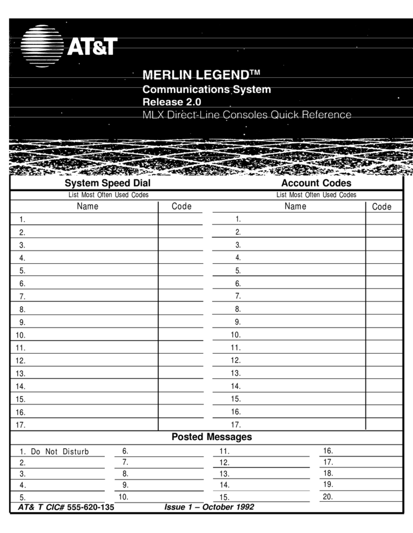 AT&T MERLIN LEGEND Release 2.0 MLX Queued Call... User manual AT&T MERLIN LEGEND Release 2.0 MLX Queued Call... User manual