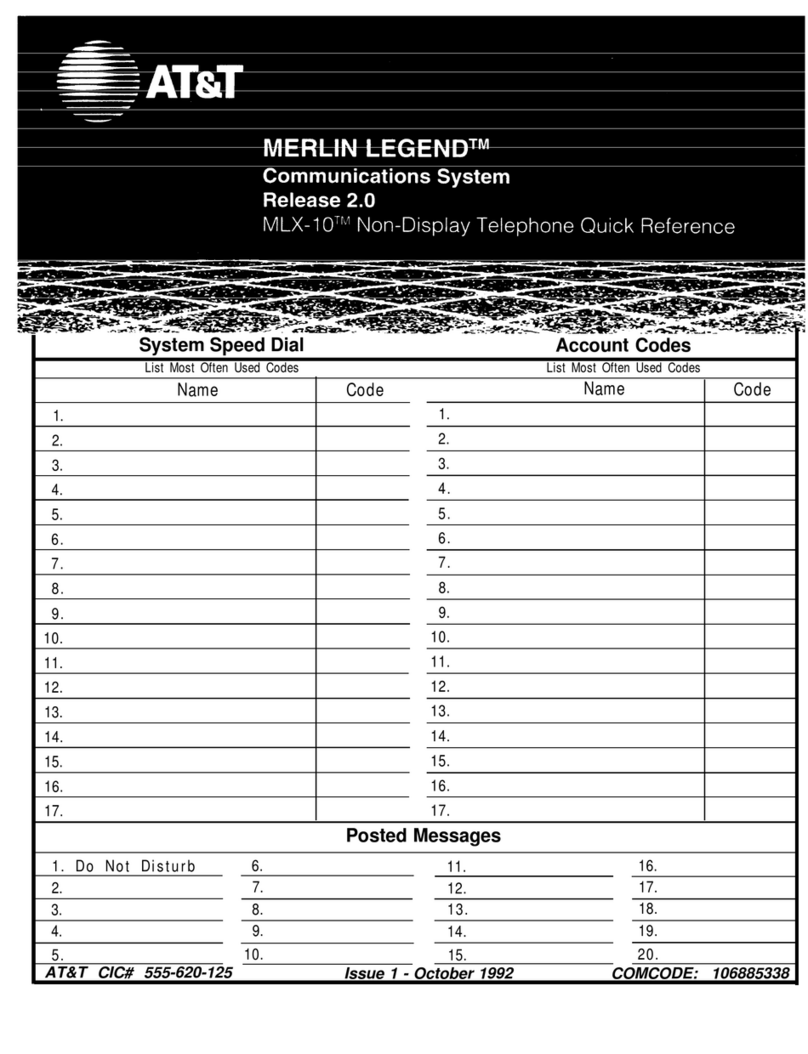 AT&T MERLIN LEGEND Release 2.0 Analog Multiline... Quick reference guide