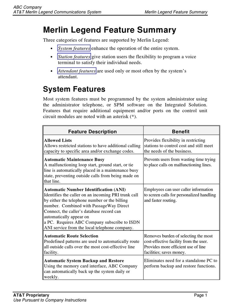 AT&T MERLIN LEGEND Feature summary