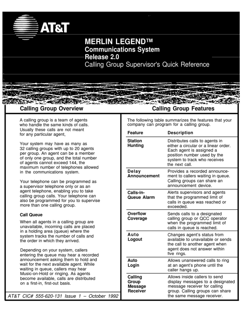 AT&T MERLIN LEGEND Release 2.0 Analog Multiline... Manual AT&T MERLIN LEGEND Release 2.0 Analog Multiline... Manual