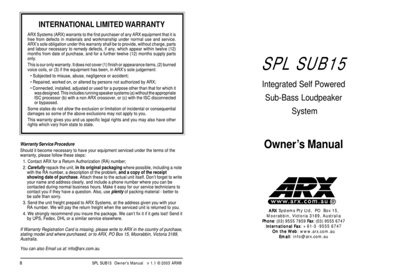 ARX SPL SUB15 owner's manual