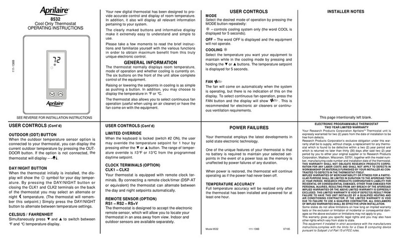 Aprilaire 8532 operating instructions Aprilaire 8532 operating instructions