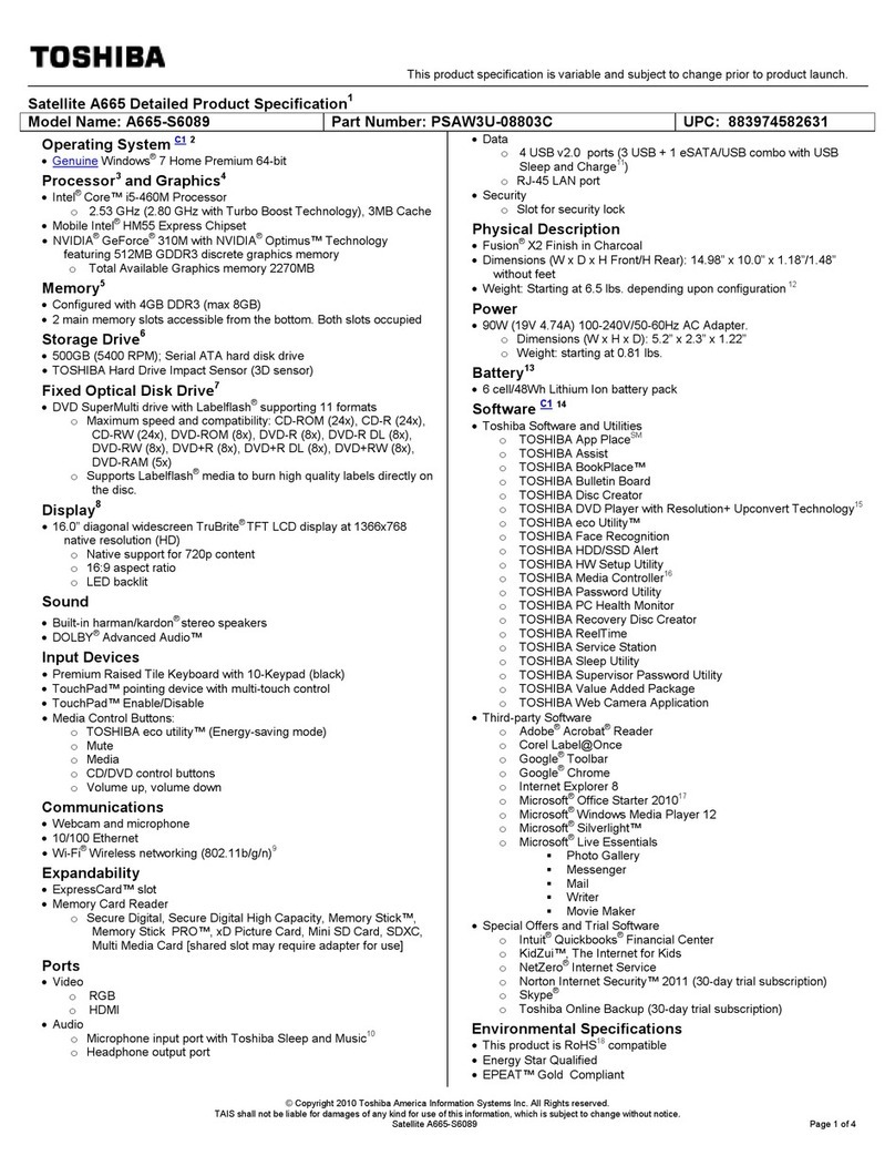 Toshiba PSAW3U-08803C brochure