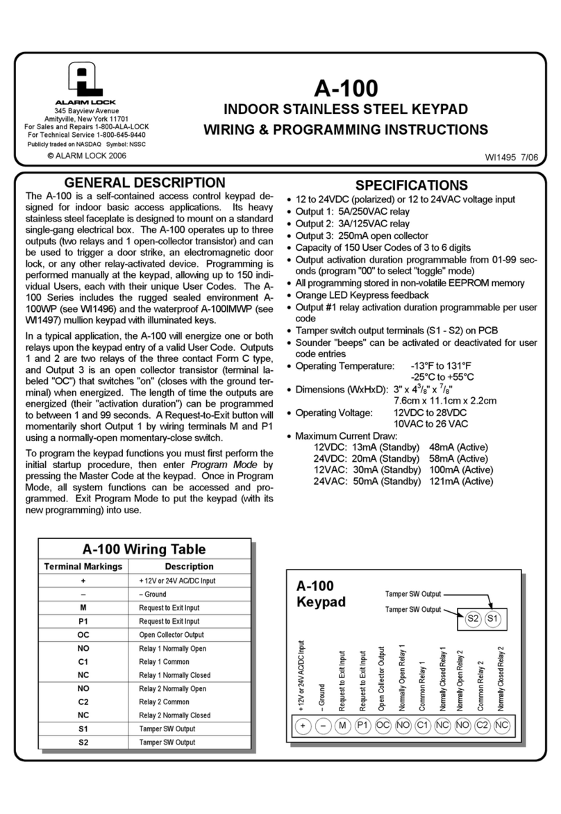 Alarm Lock A-100 Wiring & programming instructions