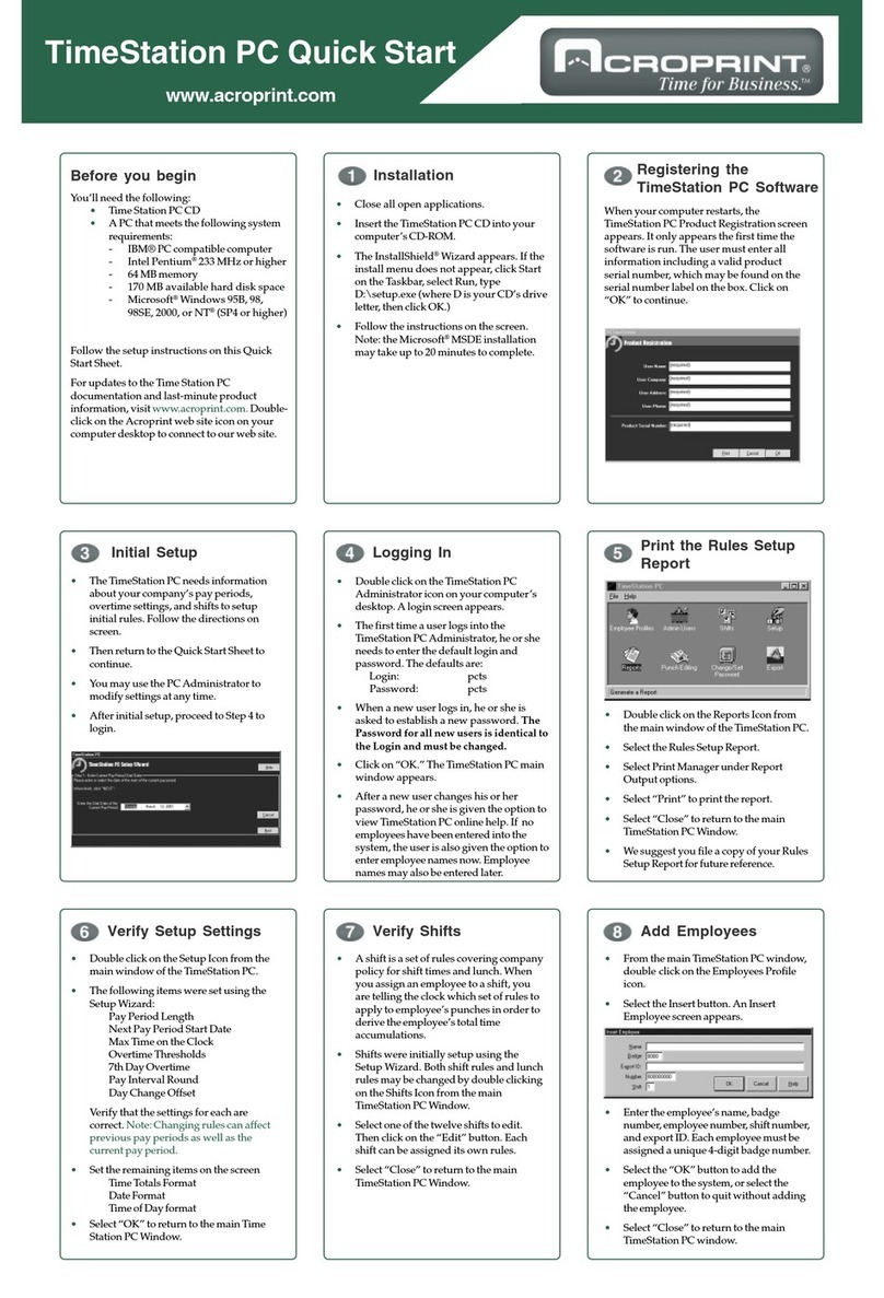 Acroprint TimeStation PC quick start guide
