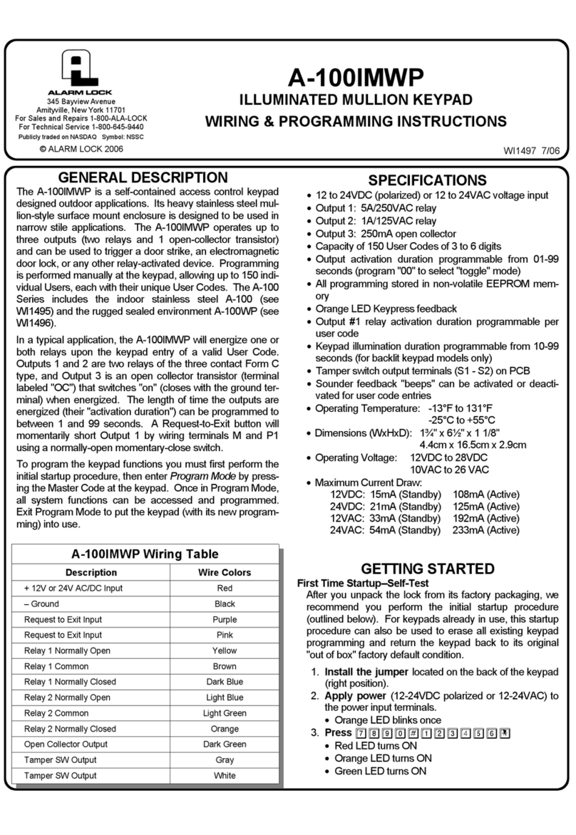 Alarm Lock A-100IMWP Wiring & programming instructions