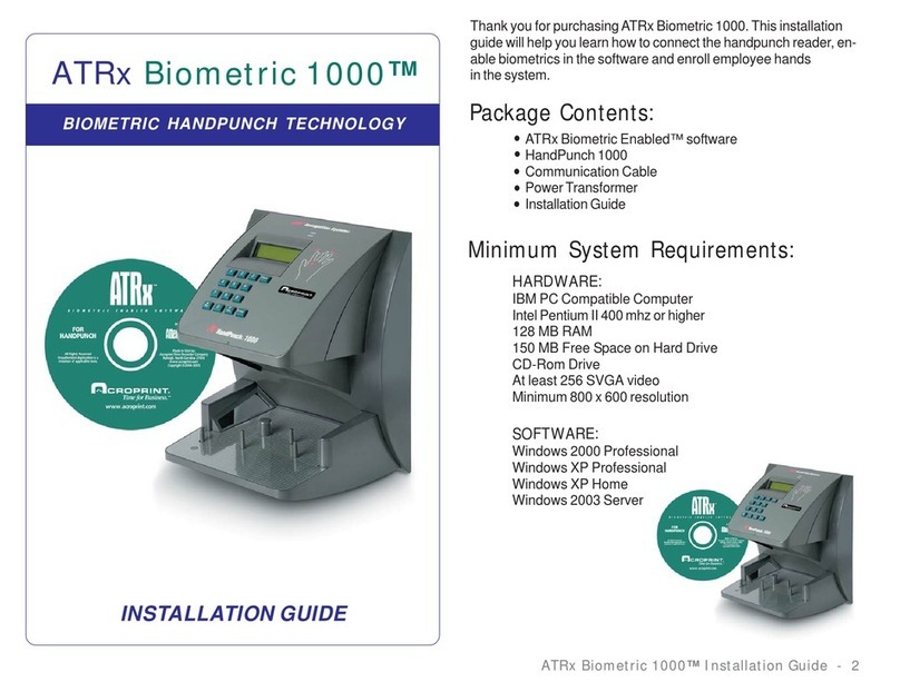 Acroprint ATRx Biometric 1000 User manual Acroprint ATRx Biometric 1000 User manual