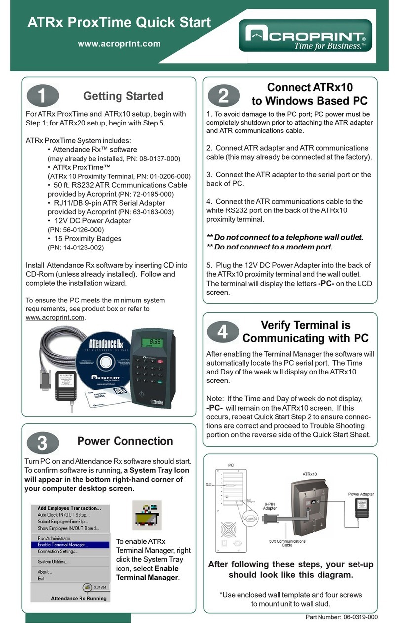 Acroprint ATRx ProxTime User manual