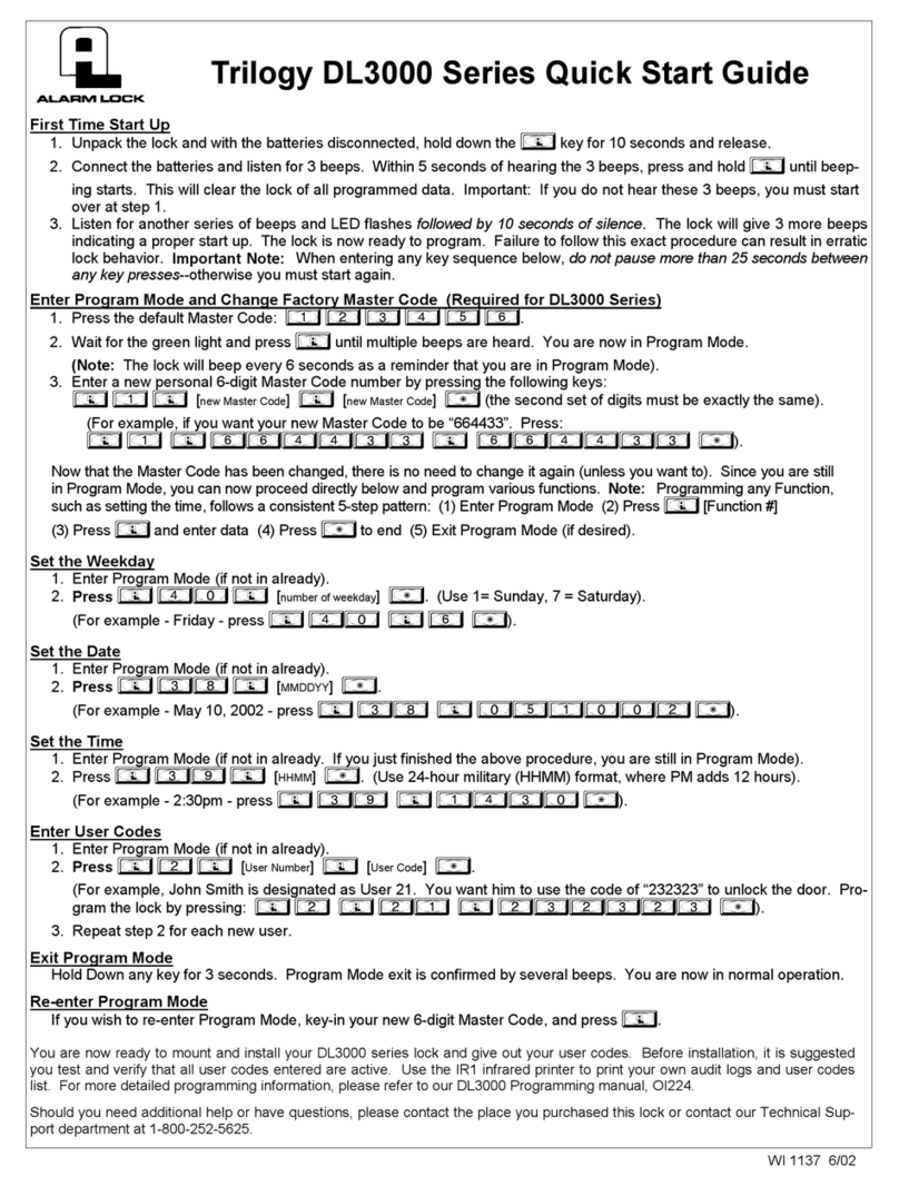 Alarm Lock Trilogy DL3000 Series User manual