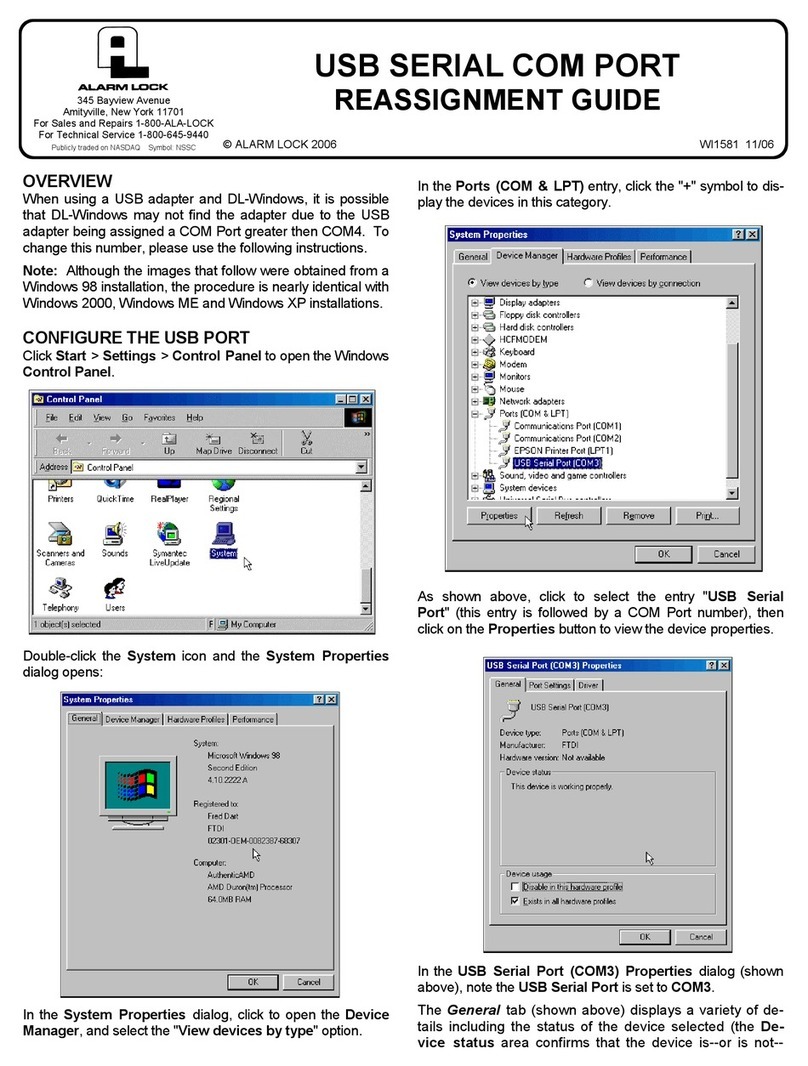 Alarm Lock USB SERIAL COM PORT REASSIGNMENT Guide User manual