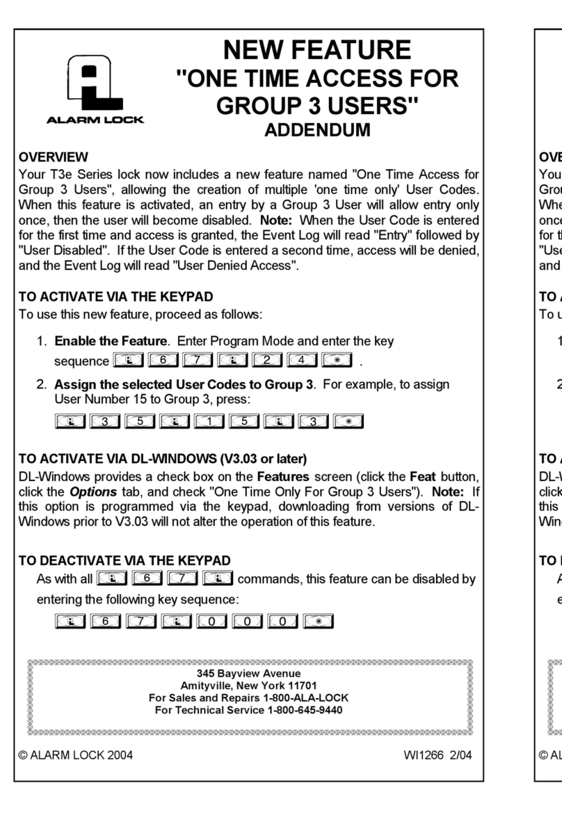 Alarm Lock T3e Series Addendum overview