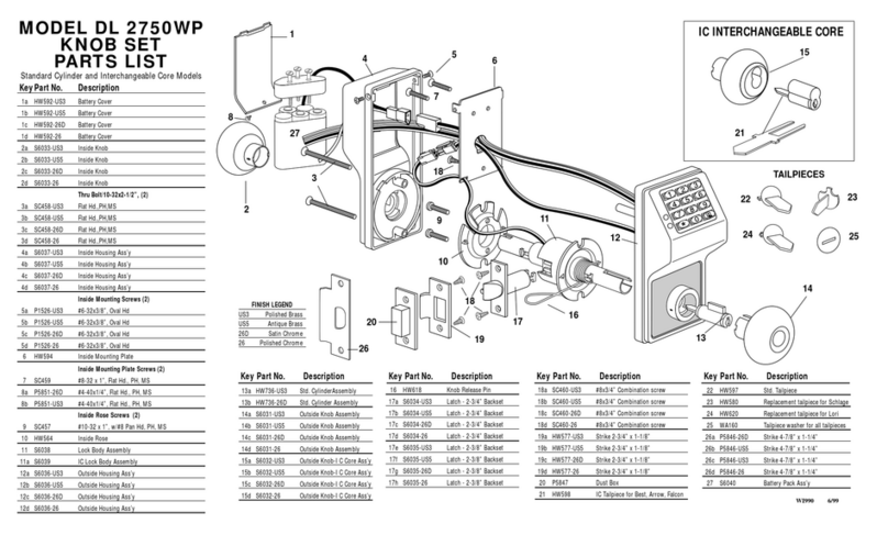 Alarm Lock DL 2750WP parts list