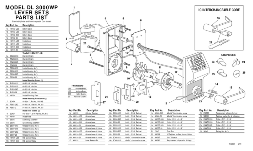 Alarm Lock DL 3000WP parts list Alarm Lock DL 3000WP parts list