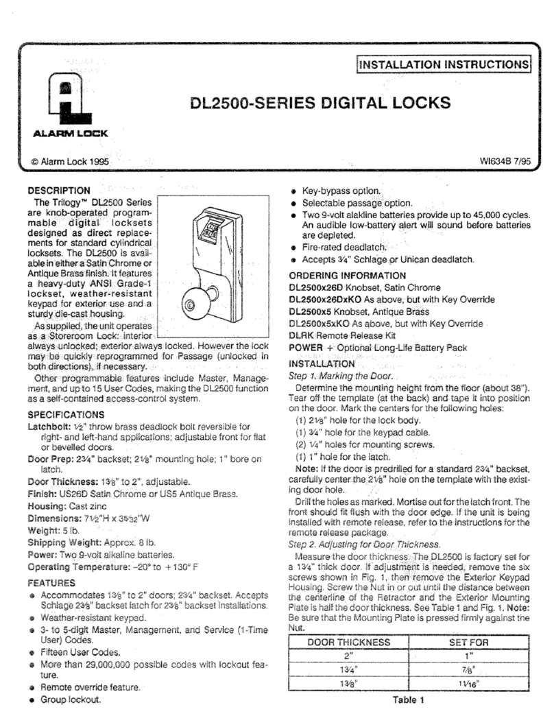 Alarm Lock DL2500-SERIES installation instructions