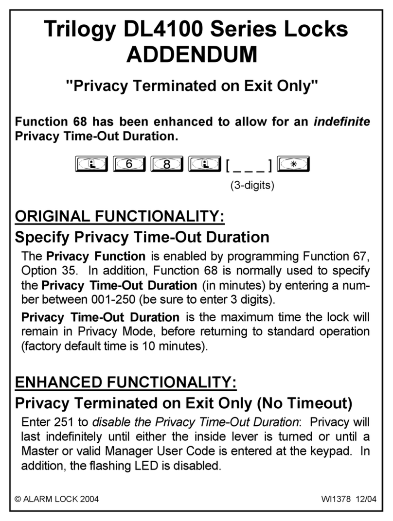 Alarm Lock Trilogy DL4100 Series Addendum Installation and operating instructions