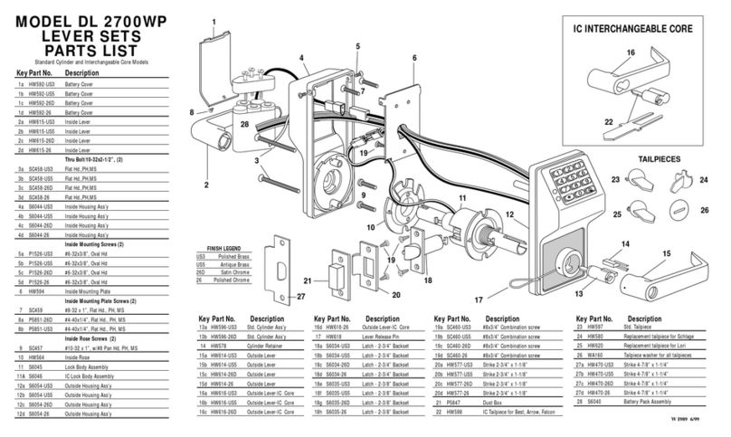 Alarm Lock DL 2700WP parts list Alarm Lock DL 2700WP parts list