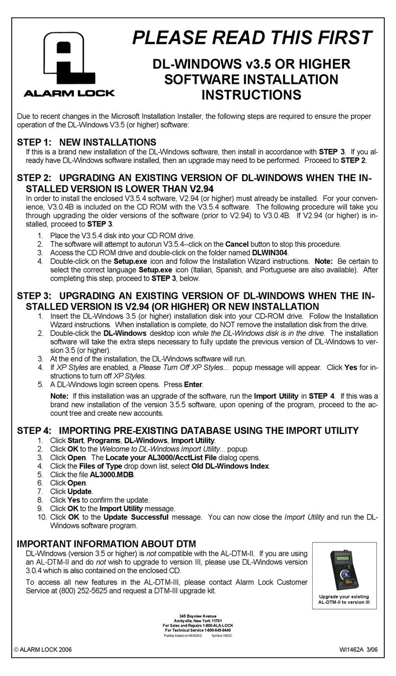 Alarm Lock DL-WINDOWS v3.5 or higher installation instructions