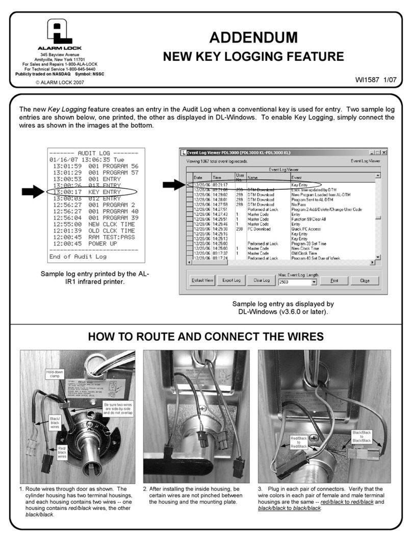 Alarm Lock NEW KEY LOGGING FEATURE Addendum User manual