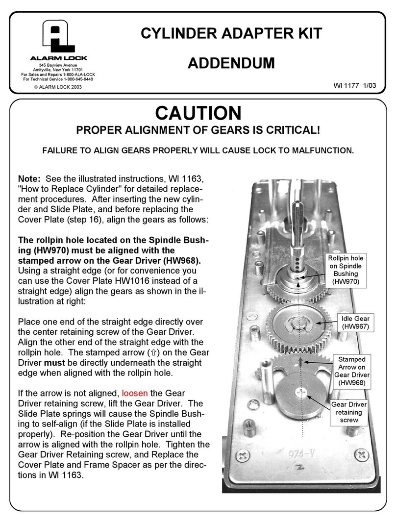 Alarm Lock CYLINDER ADAPTER KIT Addendum Guide