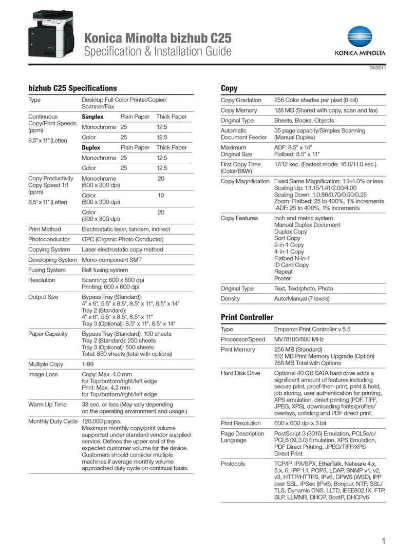 Konica Minolta bizhub C25 Specification & installation guide