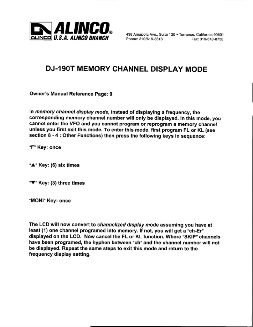 Alinco DJ-190T Memory channel display mode