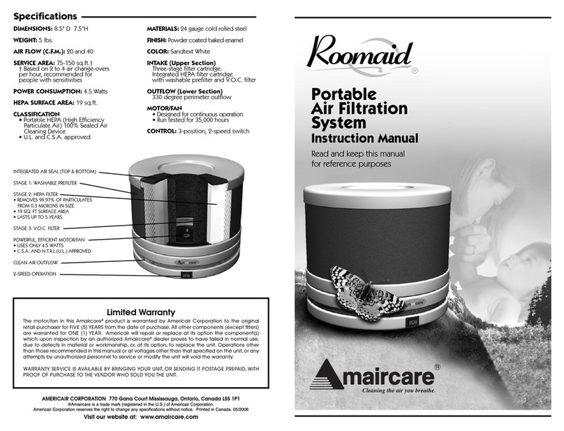Amaircare Roomaid Portable Air Filtration System User manual