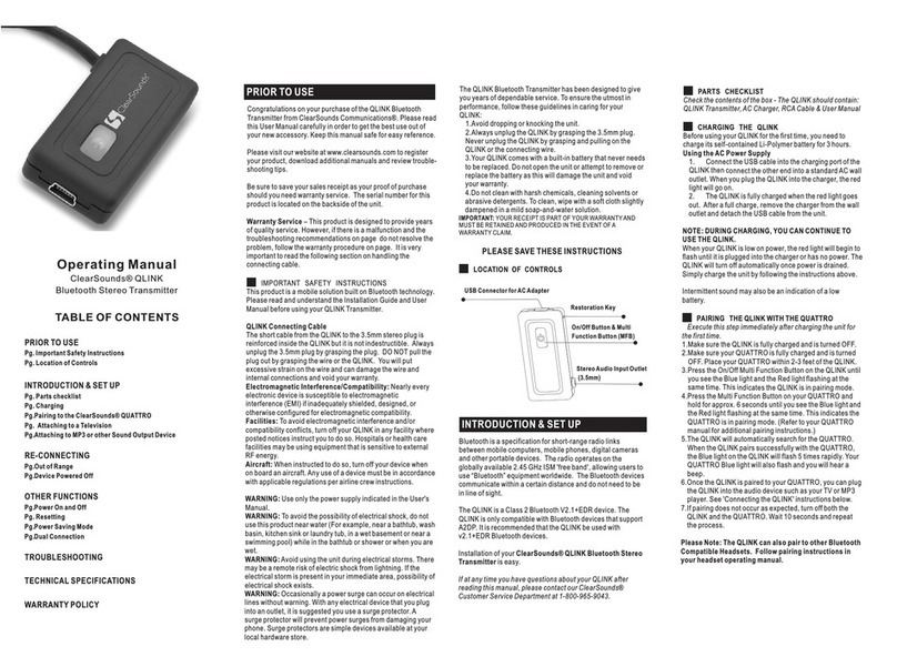 ClearSounds QLINK operating manual