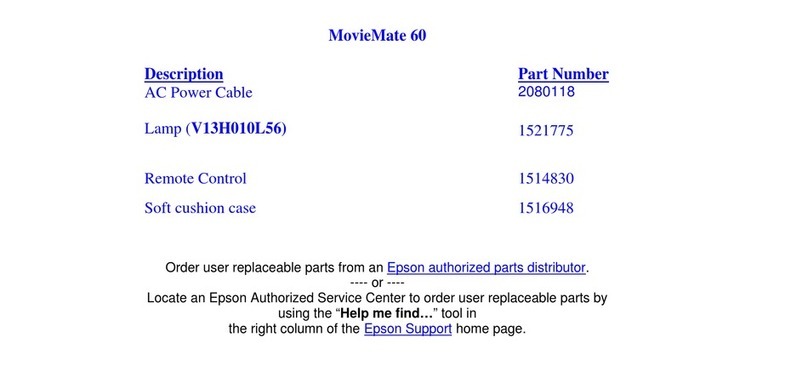 Epson V11H319220 - MovieMate 60 LCD Projector User manual