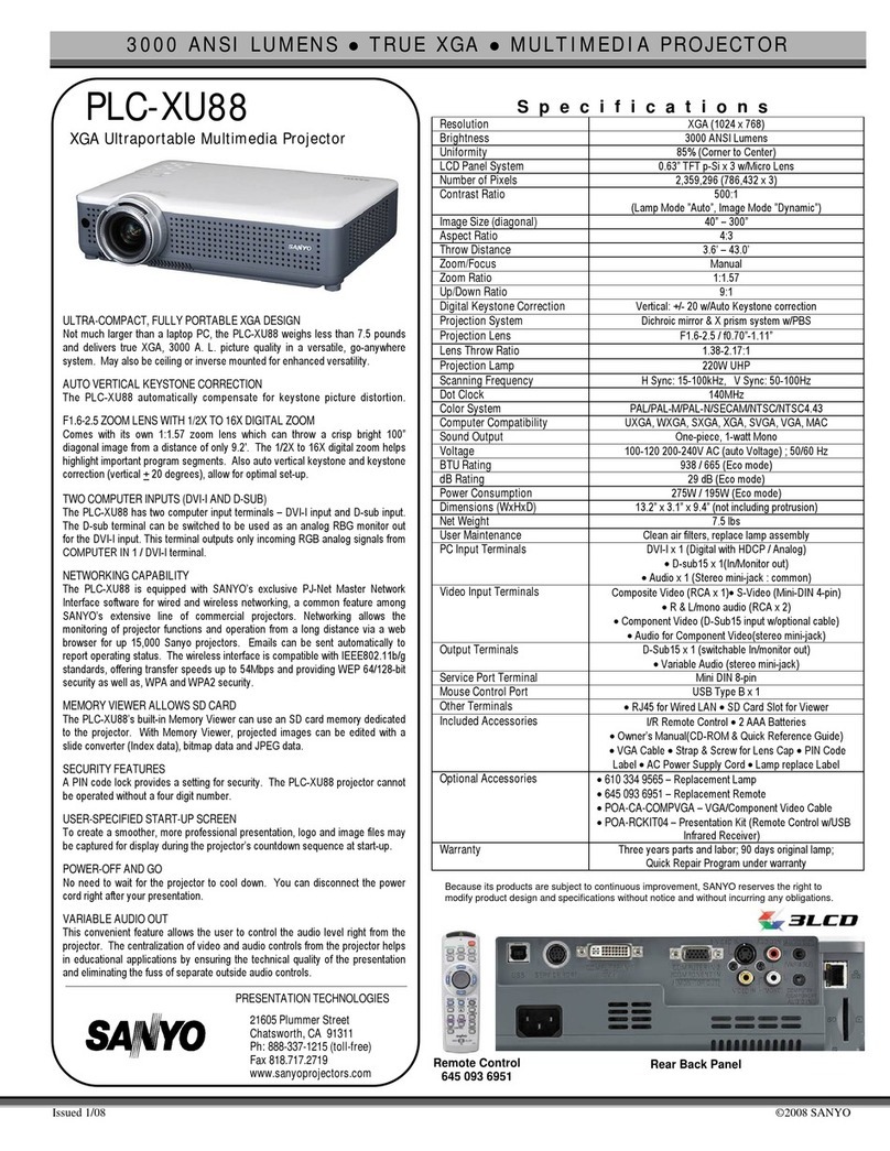 Sanyo XU88 - PLC XGA LCD Projector User manual Sanyo XU88 - PLC XGA LCD Projector User manual