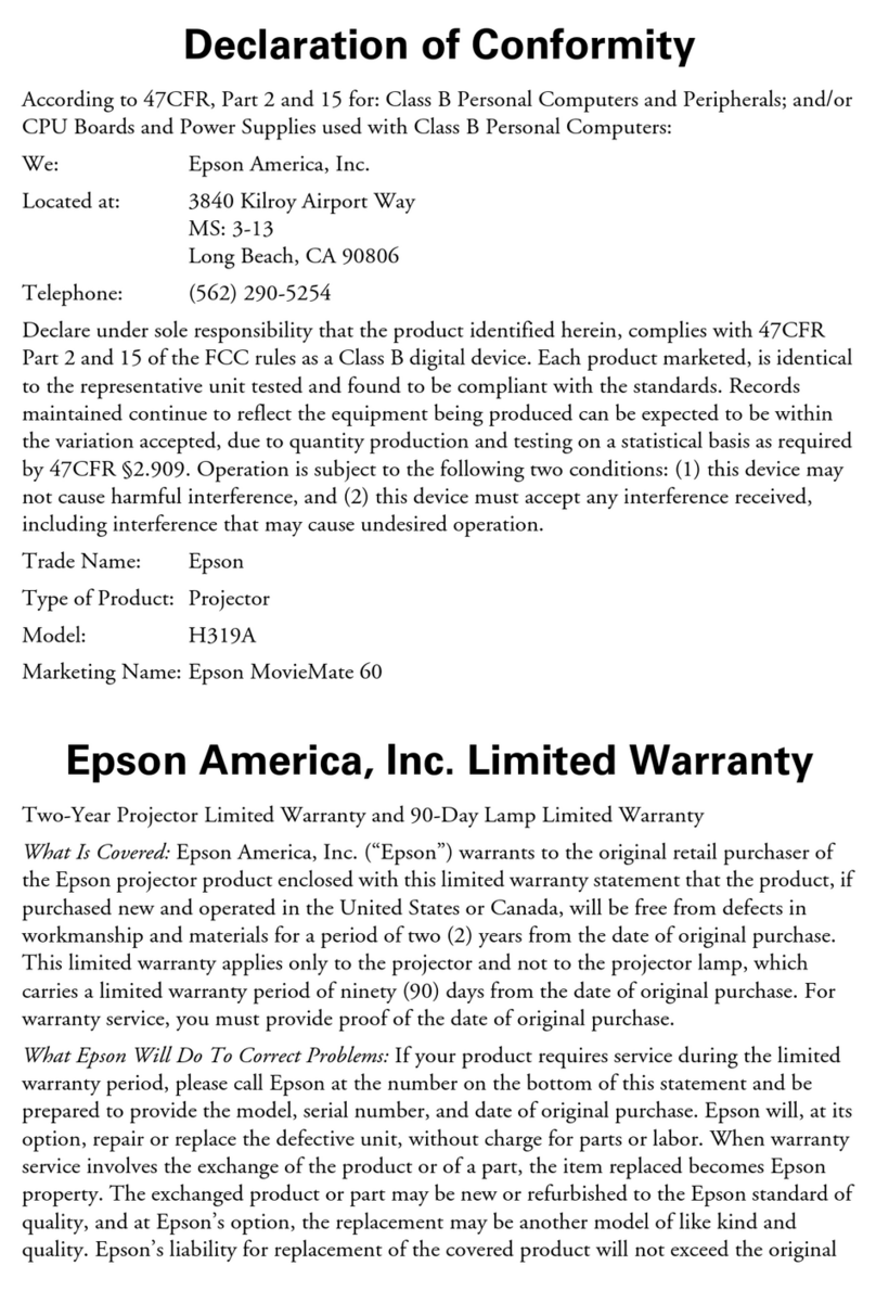 Epson V11H319220 - MovieMate 60 LCD Projector Reference guide