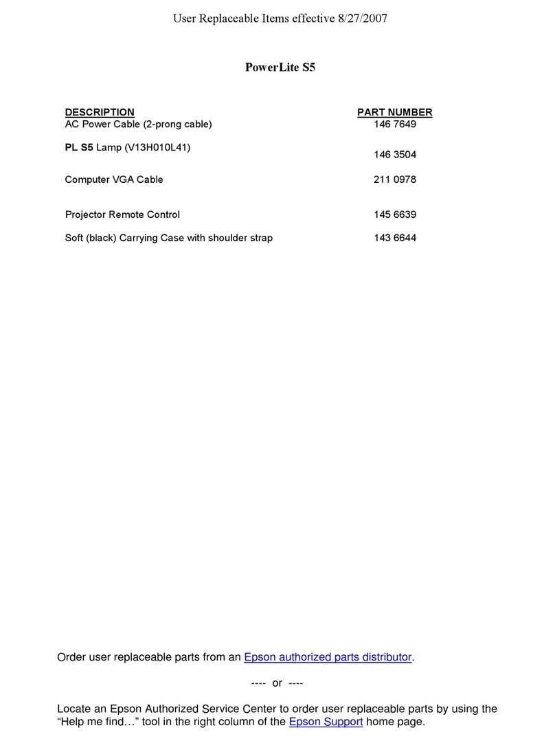 Epson PowerLite S5 Series parts list
