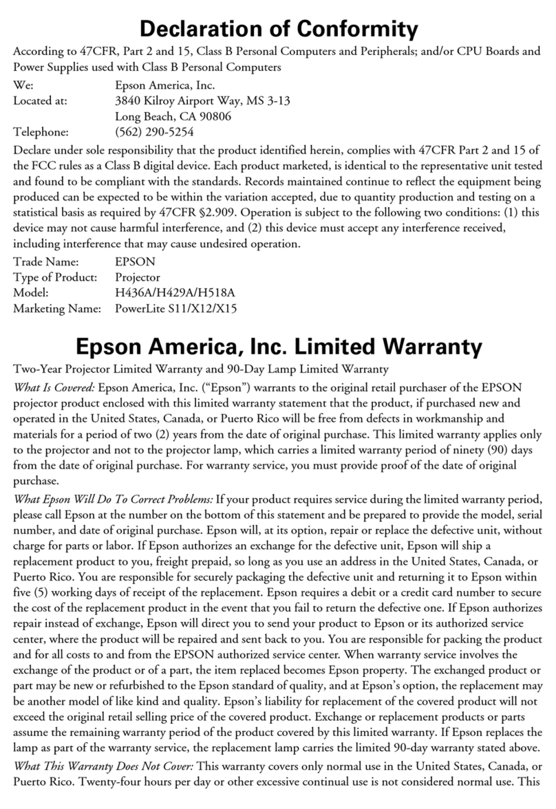 Epson PowerLite X15 Reference guide