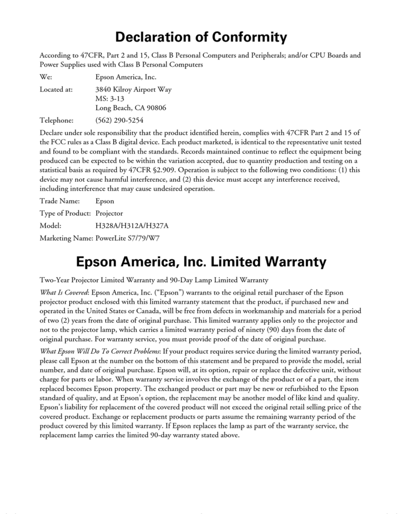 Epson PowerLite S7 Reference guide
