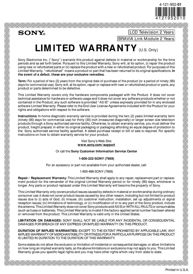 Sony KDL-46WL140 Use and maintenance manual