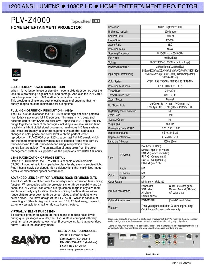 Sanyo PLV-Z4000 - 16:9 High Contrast Home Entertainment... User manual