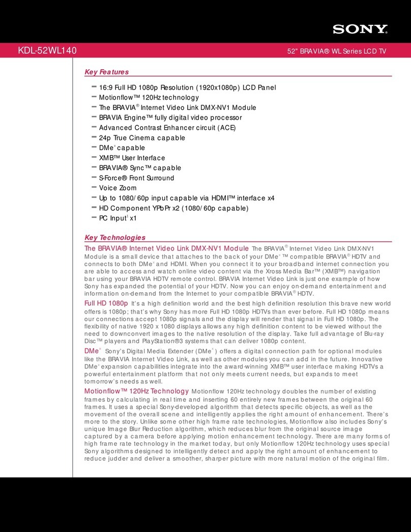 Sony KDL-52WL140 Specifications