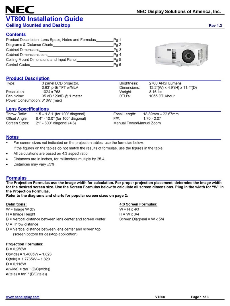 NEC VT800 Series installation guide