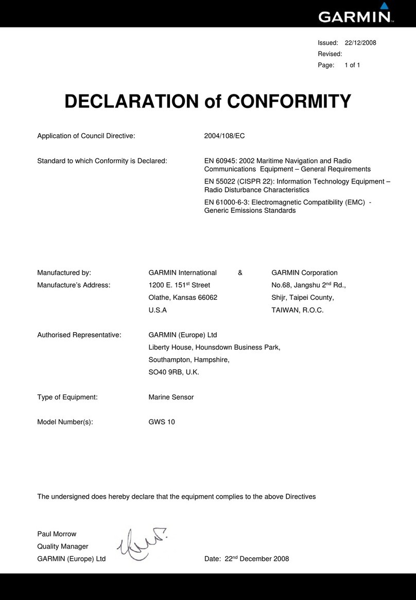 Garmin GWS 10 Marine Wind Sensor Declaration of conformity