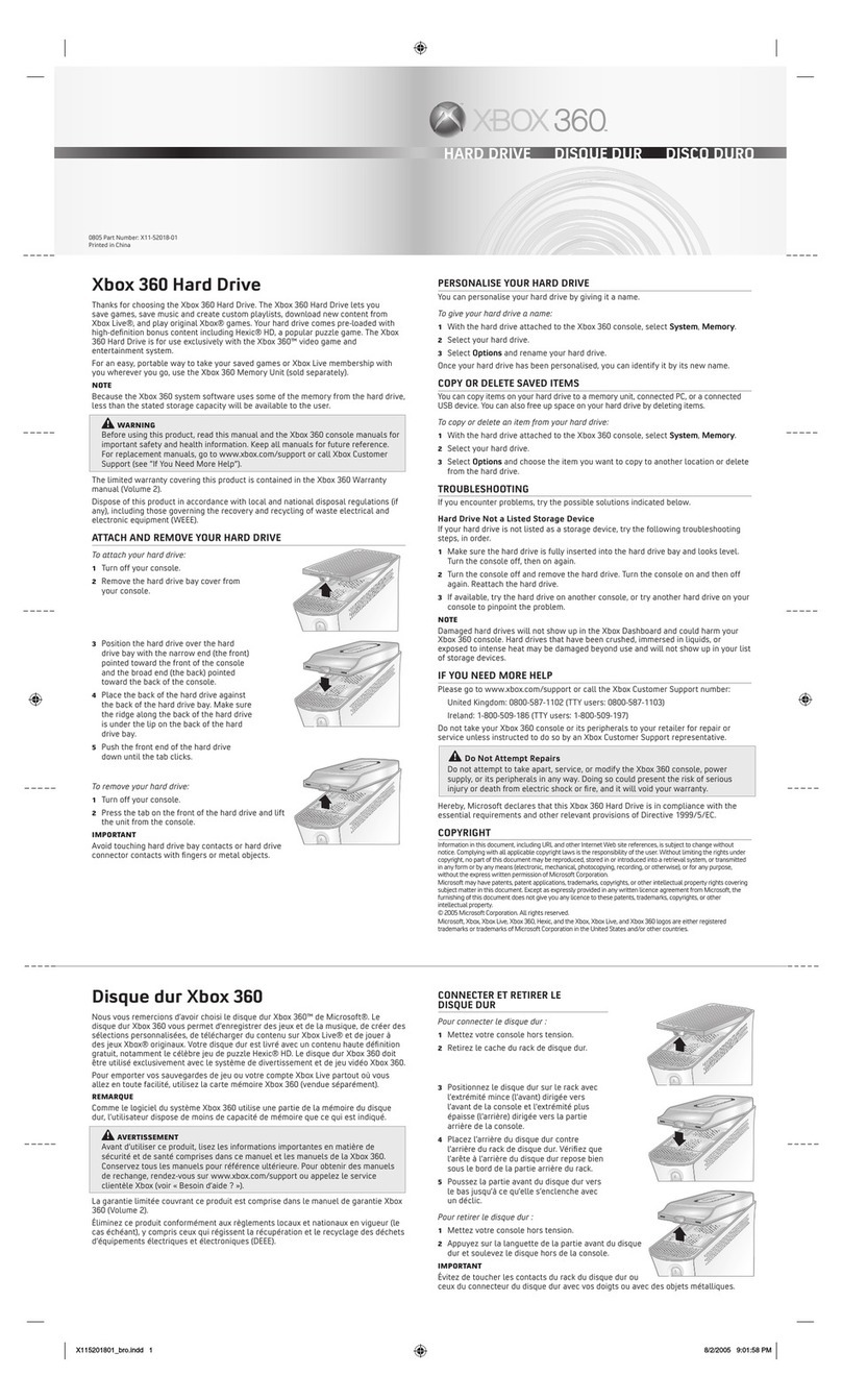XBOX B4Q-00002 -  360 Hard Drive 20 GB Removable user guide