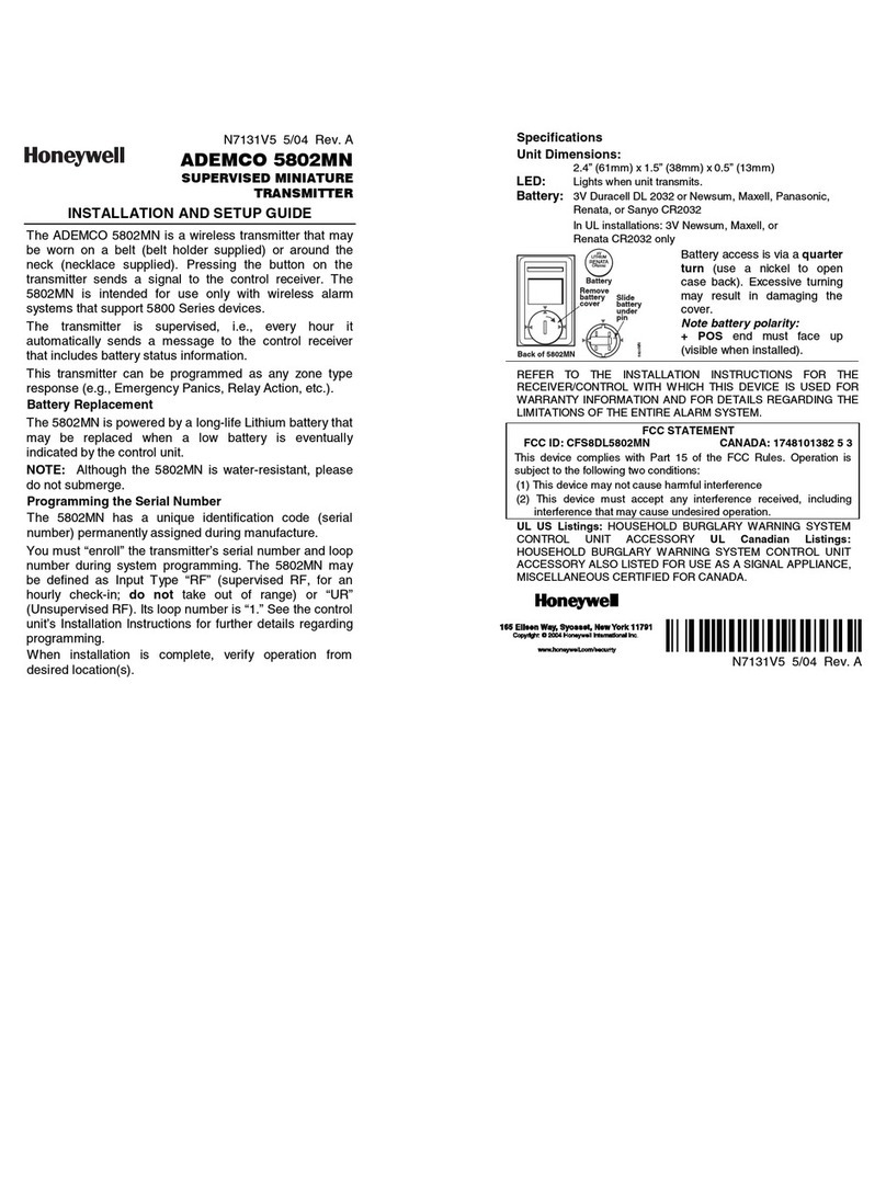 Honeywell 5802mn - Ademco Wireless Emergency... User manual Honeywell 5802mn - Ademco Wireless Emergency... User manual