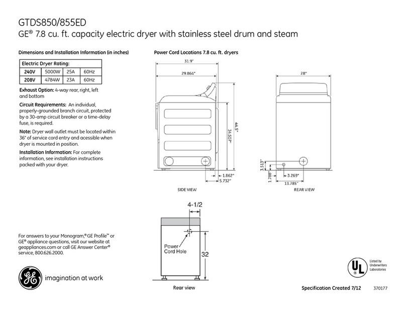 GE GTDS850EDWS Dimensions and installation information