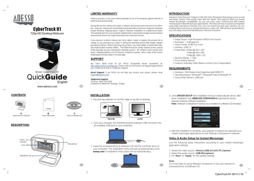 Adesso CyberTrack H1 quick start guide