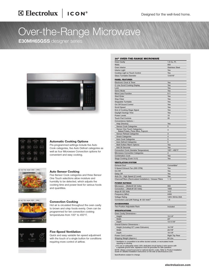 Electrolux E30MH65GSS - Icon 1.6 cu. Ft. Convection Microwave... Specification sheet Electrolux E30MH65GSS - Icon 1.6 cu. Ft. Convection Microwave... Specification sheet