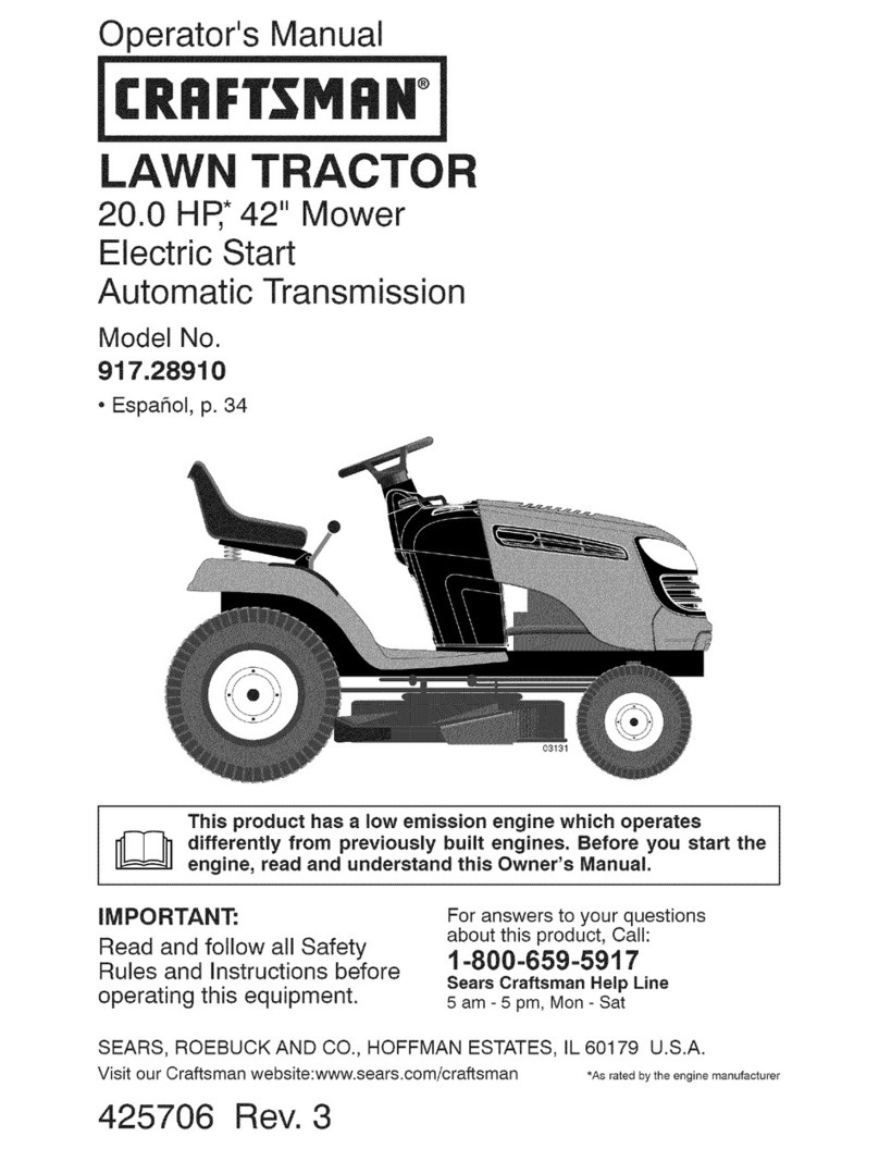 Craftsman 28910 - Lt 2000 20 HP 42" Lawn Tractor Operation manual