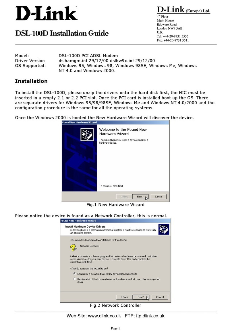D-Link DSL-100D - 8 Mbps DSL Modem User manual