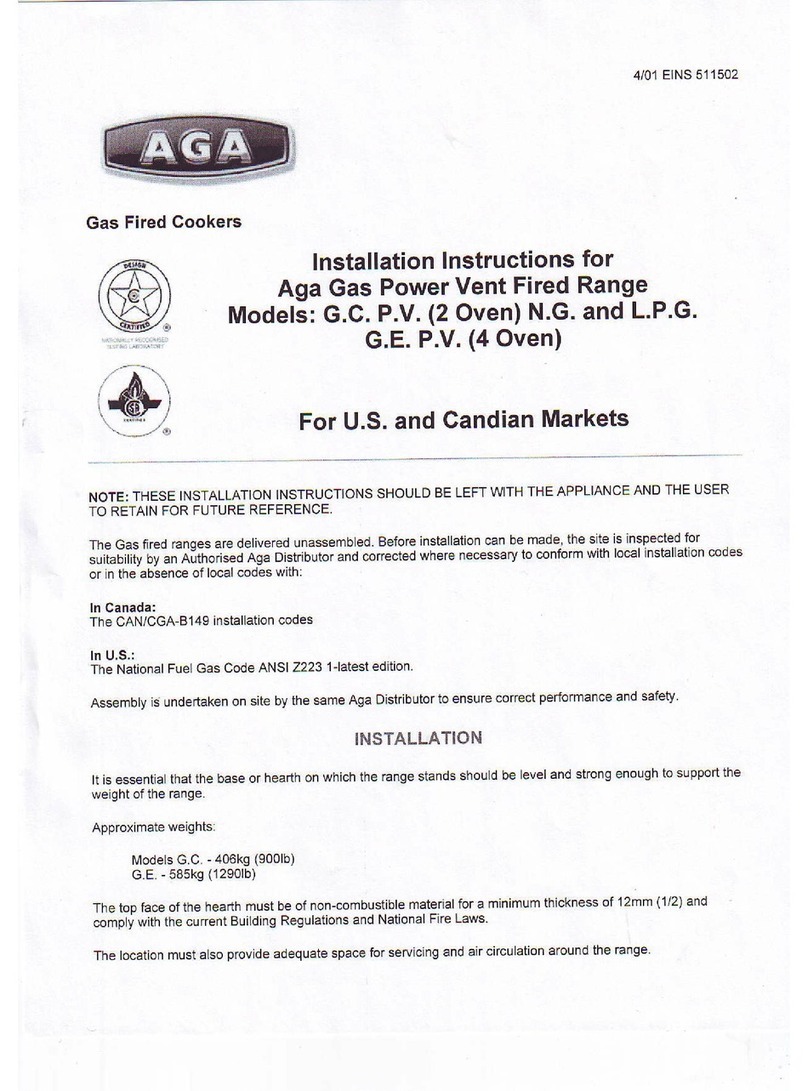AGA G.C. P.V. installation instructions