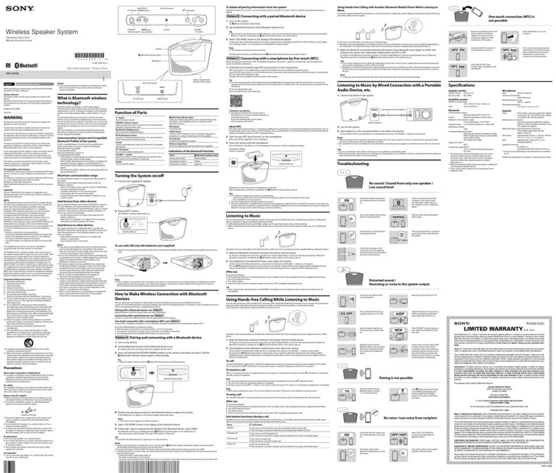 Sony SRS-BTM8 User manual Sony SRS-BTM8 User manual